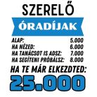 Szerelő óradíjak